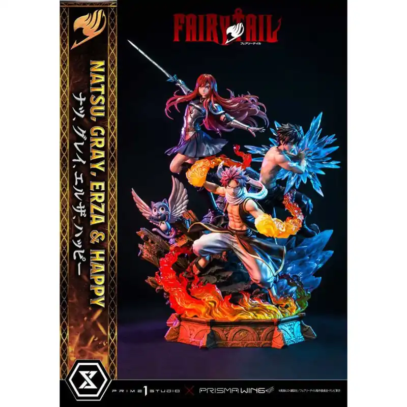 Achat Immédiat Fairy Tail statuette PVC 1/7 Natsu, Gray, Erza, Happy Deluxe Bonus Version 57 cm