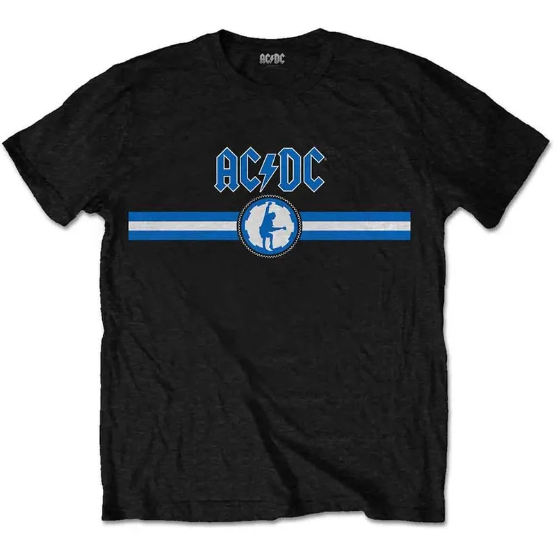 AC\\/DC: Blue Logo & Stripe - Black T-Shirt Pas Cher