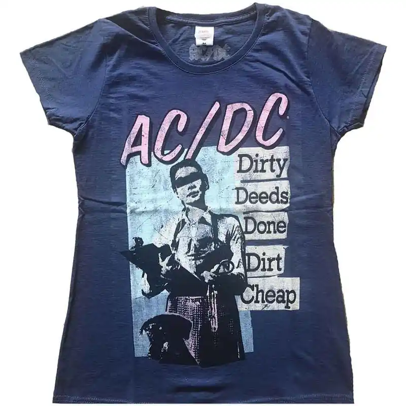 AC\\/DC: Vintage DDDDC - Ladies Navy Blue T-Shirt Top Vente