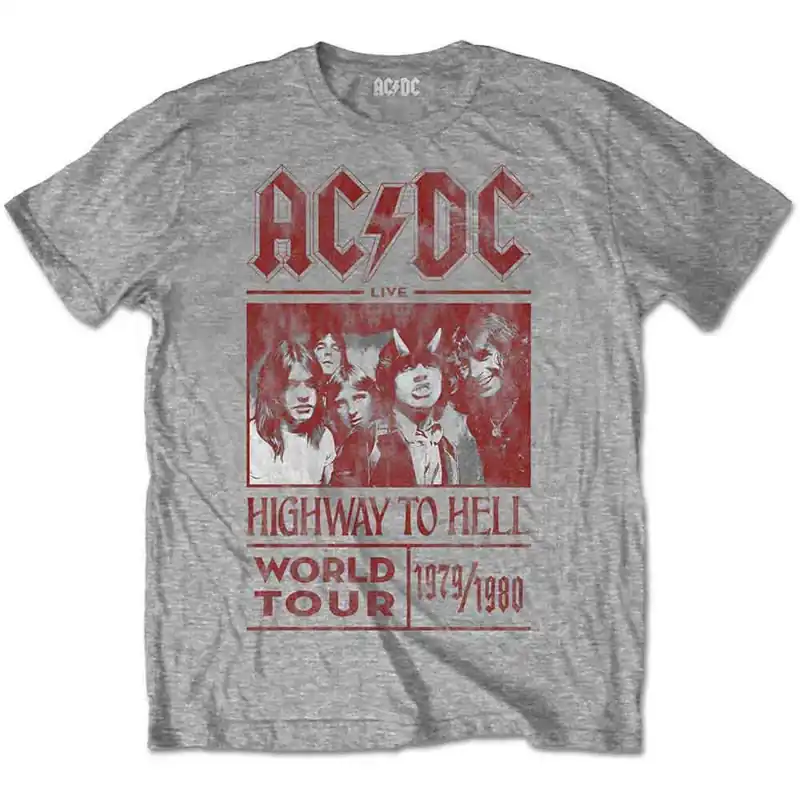 AC\\/DC: Highway to Hell World Tour 1979\\/1980 - Grey T-Shirt Meilleur Prix