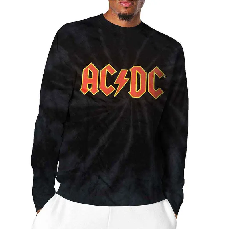 AC\\/DC: Logo (Dip Dye, Dye Wash) - Black Long Sleeve T-Shirt Vente Directe