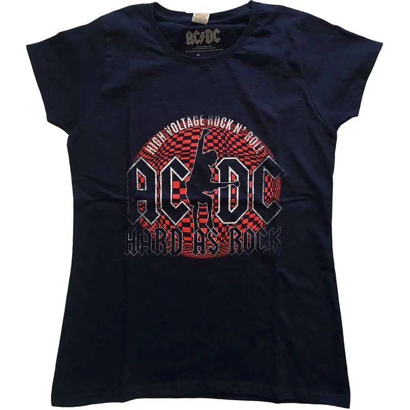 AC\\/DC: Hard As Rock - Ladies Navy Blue T-Shirt Soldes